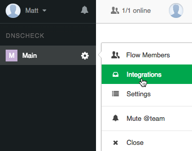 Flowdock Integrations Menu
